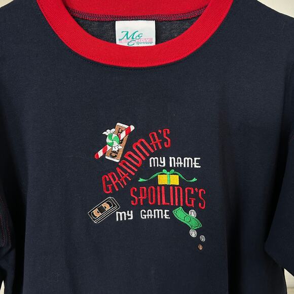 Vintage "Grandma's My Name" Holiday T-Shirt Christmas Embroidered Sz Large - Picture 1 of 7